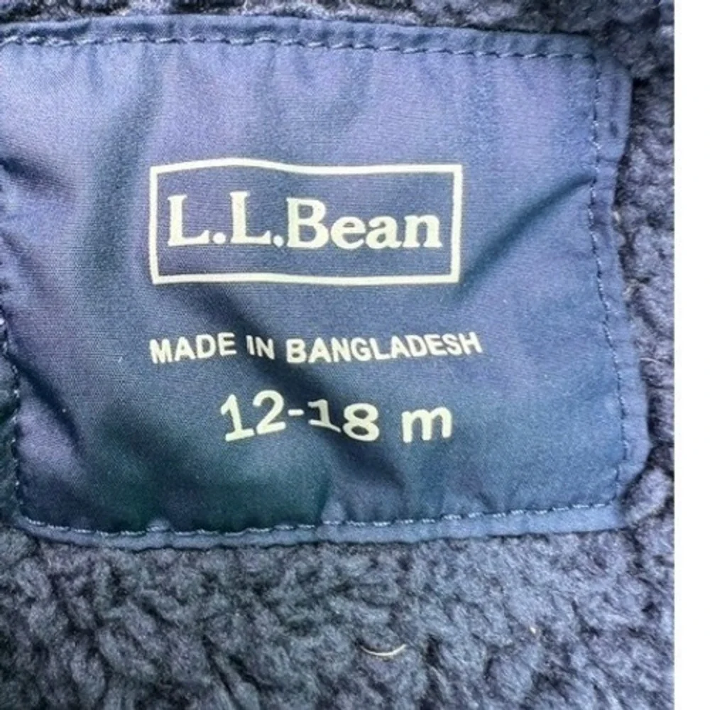 L.L. Bean Snow Bibs Kids 12-18M Navy Blue Fleece Lined Insulated Overalls